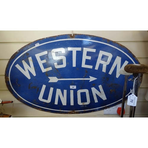 68 - An Antique Western Union oval enamel advertising sign, 33