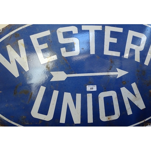 68 - An Antique Western Union oval enamel advertising sign, 33