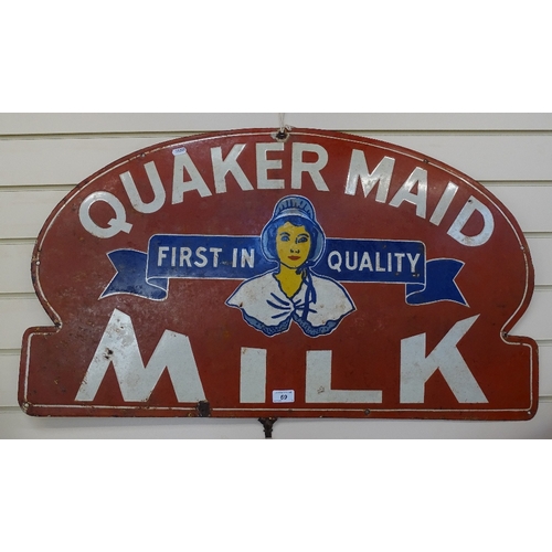 69 - An Antique Quaker Maid milk enamel advertising sign, width 36