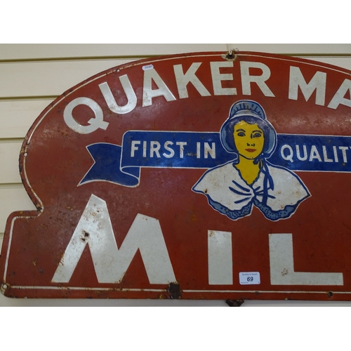 69 - An Antique Quaker Maid milk enamel advertising sign, width 36