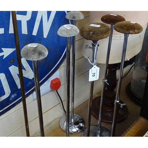 70 - 7 various Vintage telescopic hat or wig shop display stands