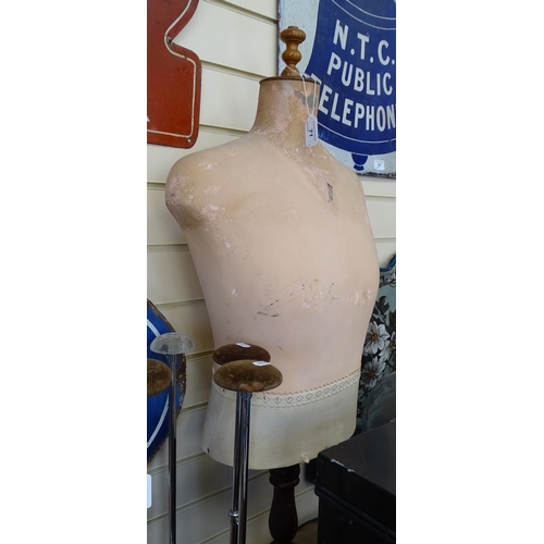 71 - An Antique tailor's dummy circa 1900 on turned-wood base, overall height 3'3