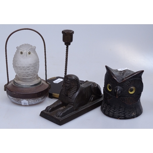 75 - An early Pifco battery-powered novelty lamp with moulded glass owl shade, height 5