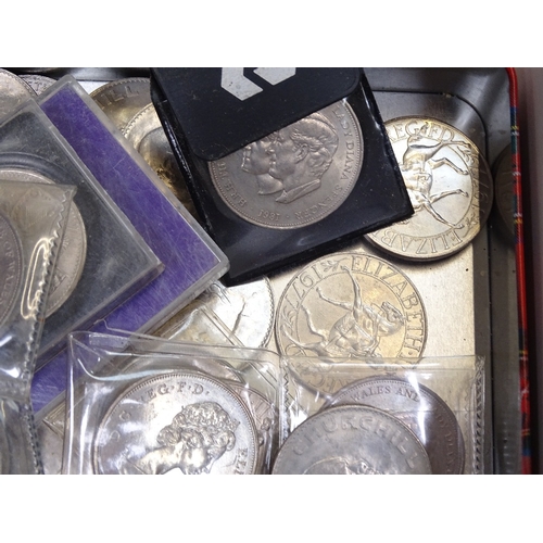 92 - A collection of commemorative crowns, coins and medallions, including silver