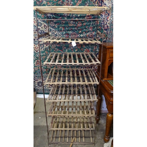 1799 - A French baker's 8-tier folding bread rack, W53cm