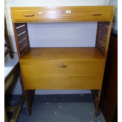 1804 - A mid-century Staples Ladderax teak shelving unit, with drawer and cupboard, W90cm, H130cm