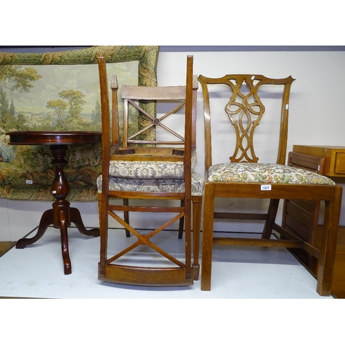 1807 - A pair of Edwardian satinwood-banded side chairs, a Chippendale style side chair, and a reproduction... 