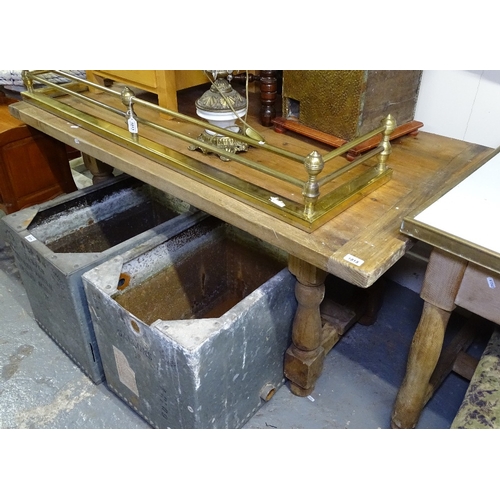 1815 - A rectangular pine kitchen table, on baluster turned legs, L149cm