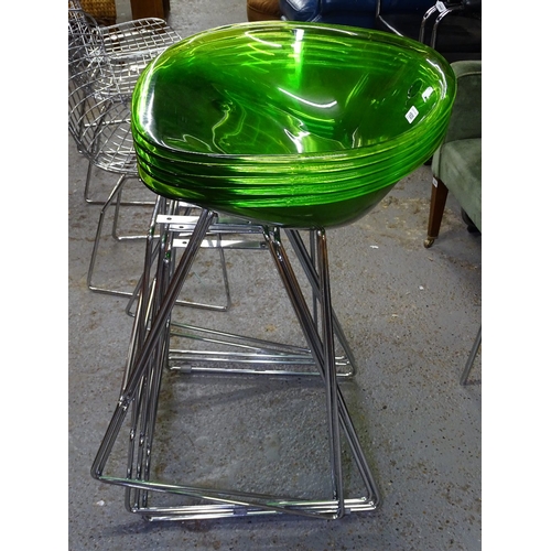 1820 - A set of 5 Promise bar stools with moulded green plastic seats, and chrome legs