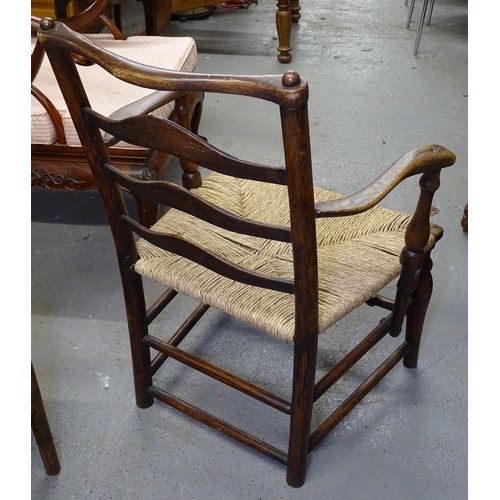 1824 - A pair of 19th century rush-seated and spindle-back chairs, and an Antique rush-seated ladder-back e... 