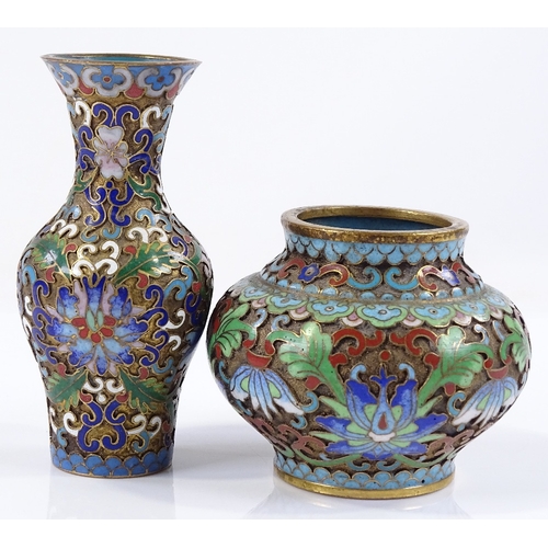 104 - A Japanese miniature cloisonne enamel vase, height 9cm, and a miniature cloisonne enamel jardiniere ... 