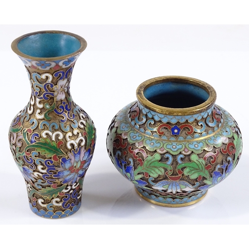 104 - A Japanese miniature cloisonne enamel vase, height 9cm, and a miniature cloisonne enamel jardiniere ... 