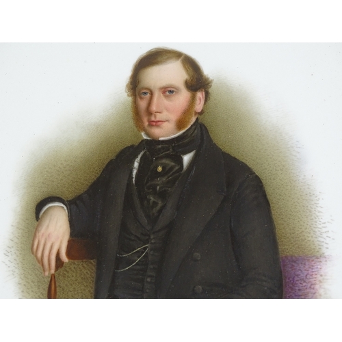 108 - A 19th century painting on porcelain, portrait of a gentleman circa 1840, signed S Chester, artist's... 