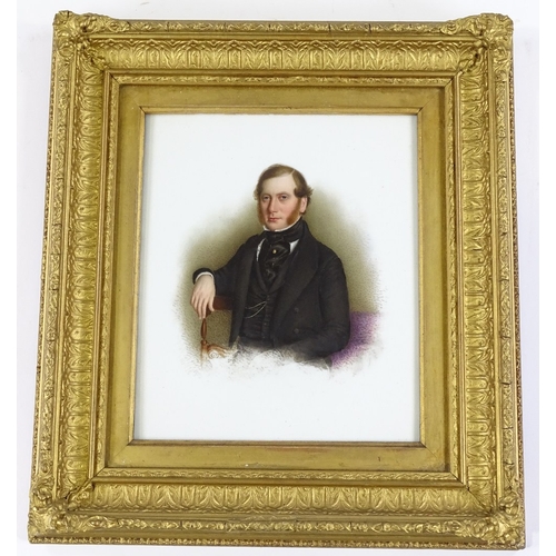 108 - A 19th century painting on porcelain, portrait of a gentleman circa 1840, signed S Chester, artist's... 