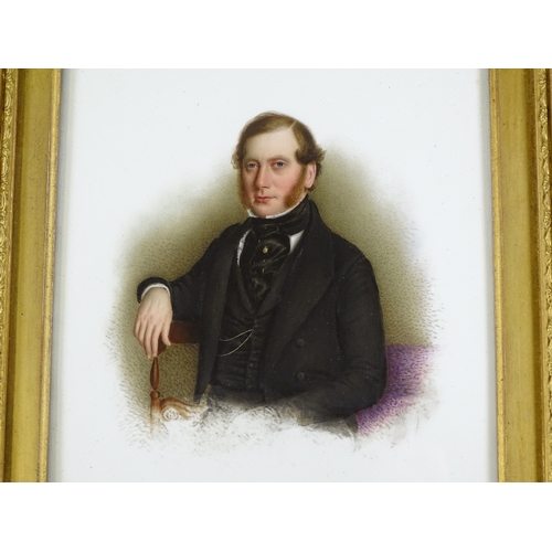 108 - A 19th century painting on porcelain, portrait of a gentleman circa 1840, signed S Chester, artist's... 