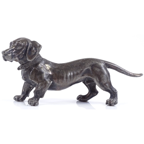 11 - A silver patinated bronze Dachshund, early 20th century, unsigned, length 10cm