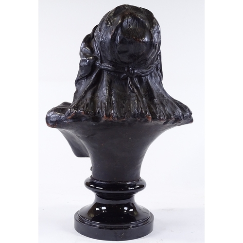 110 - A 19th century bronze patinated ceramic bust of an Arab woman, unsigned, overall height 35cm