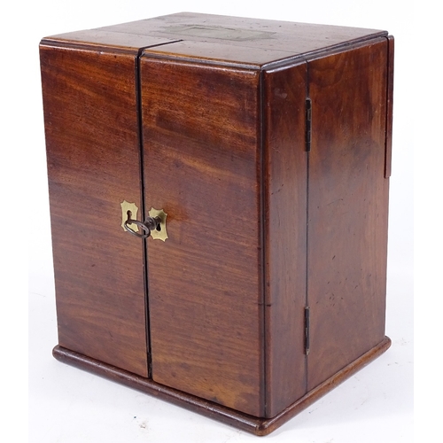 115 - A 19th century mahogany apothecary cabinet, with recessed brass carrying handle, the interior fitted... 