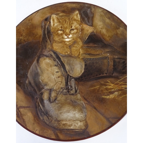 119 - Florence Adlard, late 19th century hand painted porcelain plate, Puss in Boots, original artist's la... 