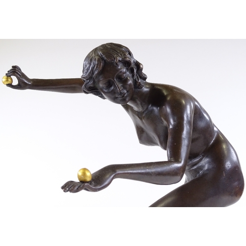 125 - A reproduction bronze naked dancer on marble domed base, height 46cm