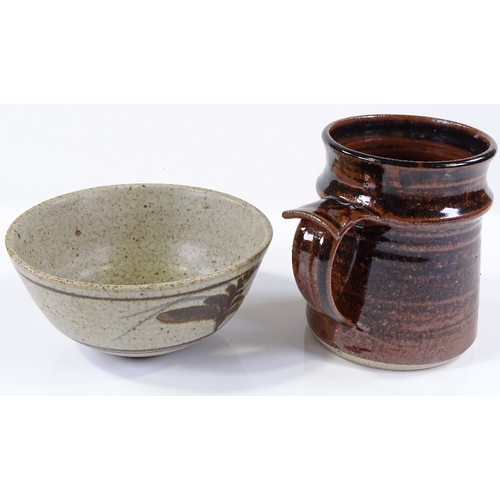 128 - David Leach Lowerdown Pottery fern design bowl, diameter 15cm, and a tenmoku glaze tankard by Mark G... 