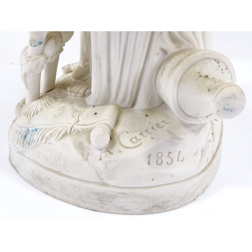 19 - A 19th century Parian porcelain sculpture of a Classical figure of victory, carrying the flag of Seb... 