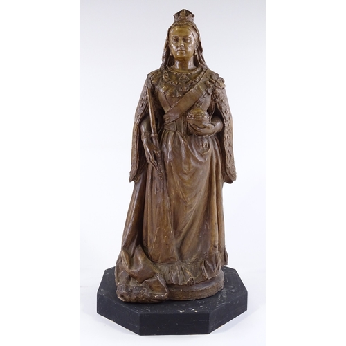 35 - E Geflowski, painted plaster sculpture of Queen Victoria, incised signature dated 1887, height 57cm ... 
