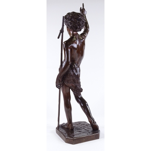 41 - Paul Dubois (1829 - 1905), bronze sculpture, John The Baptist, signed on base, dated 1861, height 64... 