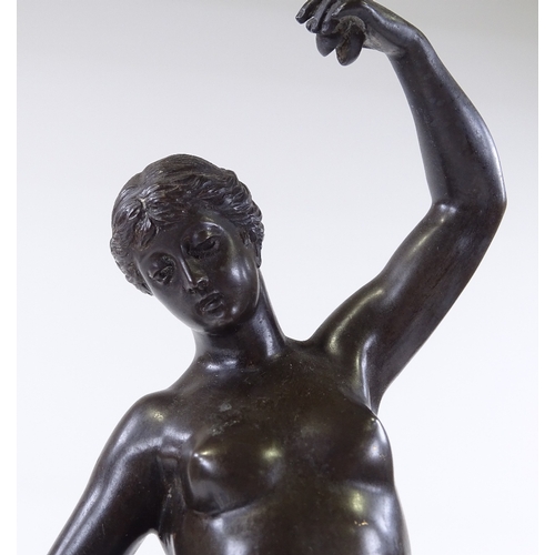 42 - A silver patinated bronze standing nude sculpture, circa 1900, unsigned, on original red marble socl... 