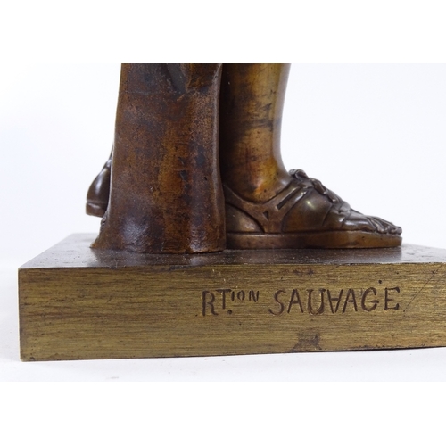 45 - R T Sauvage, a patinated bronze standing Classical figure, signed on base, height 42cm