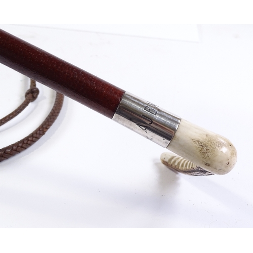 58 - A Victorian horn-handled leather riding whip