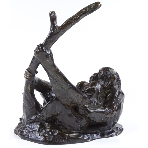 62 - Irenee Rochard (1906 -1984), bronze sculpture, monkeys on a branch, signed, length 22cm, height 24cm