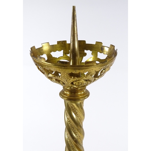 68 - A 19th century gilt-metal Gothic design pricket candle stand, height 61cm