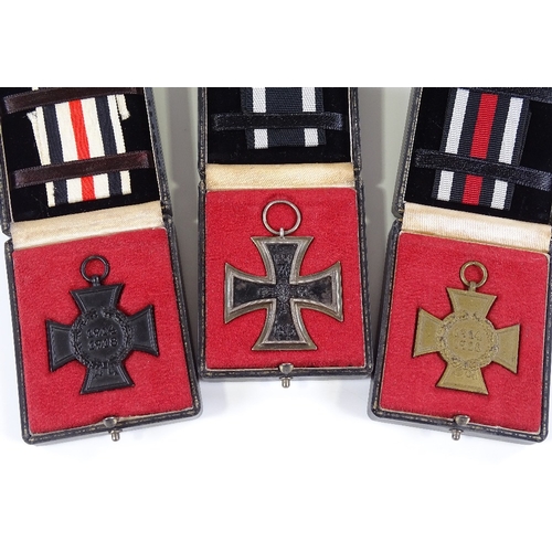 74 - 3 German First War Cross medals, cased