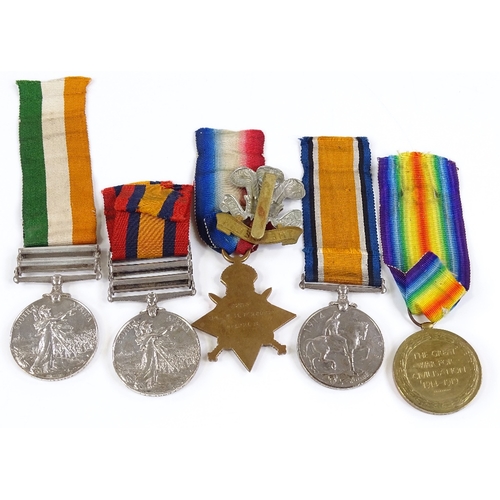 87 - A group of 5 Africa Campaign and First War Service medals, awarded to 6263 Cpl W Forrest, Welsh Regi... 