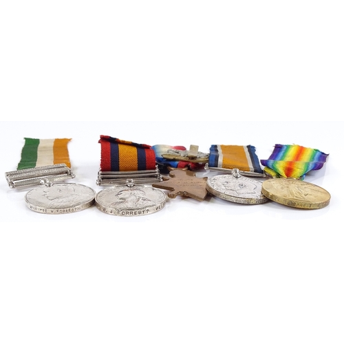 87 - A group of 5 Africa Campaign and First War Service medals, awarded to 6263 Cpl W Forrest, Welsh Regi... 