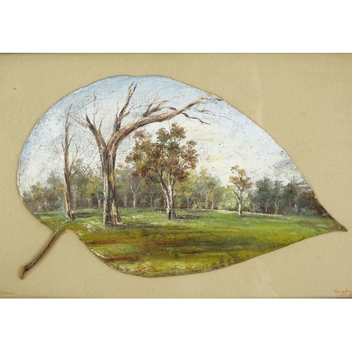 1116 - Attributed to Alfred William Eustace (1820 - 1907), a pair of oil paintings on gum leaves, woodland ... 