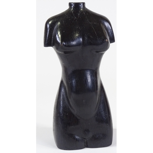 1119 - An early 20th century carved and painted wood abstract female nude sculpture, height 10