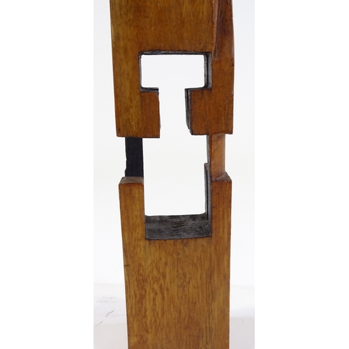 1120 - Mid-20th century carved wood modernist abstract sculpture, unsigned, height 21