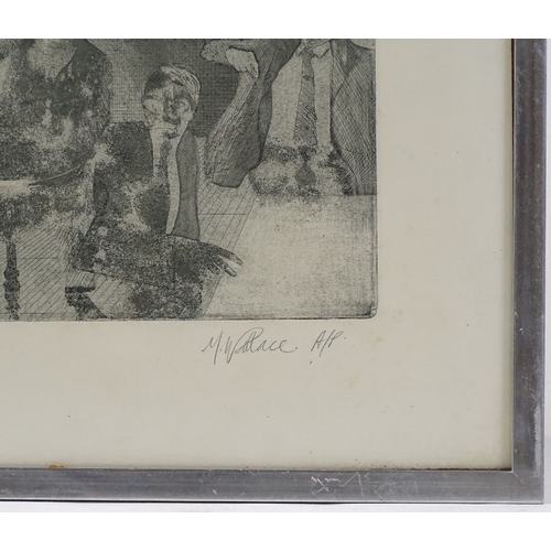 1123 - Attributed to Marjorie Wallace (South African -1925 - 2005), etching , interior scene, signed in pen... 