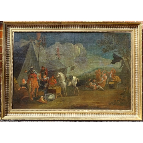 1131 - 17th / 18th century Dutch School, oil on canvas, a military encampment, unsigned, relined, 30