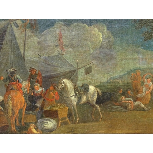 1131 - 17th / 18th century Dutch School, oil on canvas, a military encampment, unsigned, relined, 30