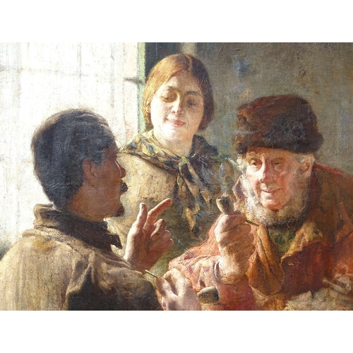 1132 - Paul Gorge (1856 - 1941), oil on canvas, 3 figures in conversation, 38