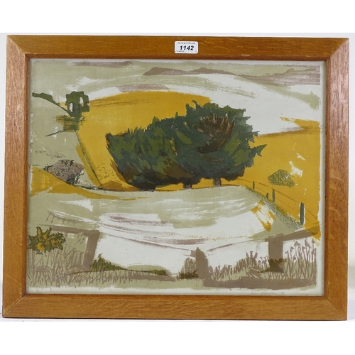 1142 - Alan Robinson, colour lithograph, Sussex farm, 1959, signed in pencil, 15