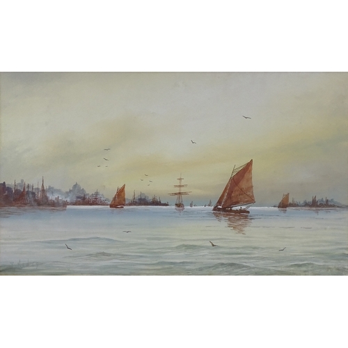 1143 - T Hines, watercolour, shipping in harbour, 11