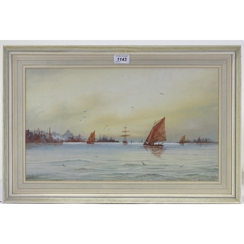 1143 - T Hines, watercolour, shipping in harbour, 11