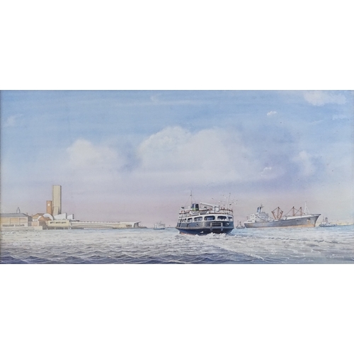 1145 - Shimmin?, watercolour, shipping off Seacombe, 9.5