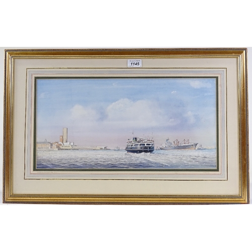 1145 - Shimmin?, watercolour, shipping off Seacombe, 9.5