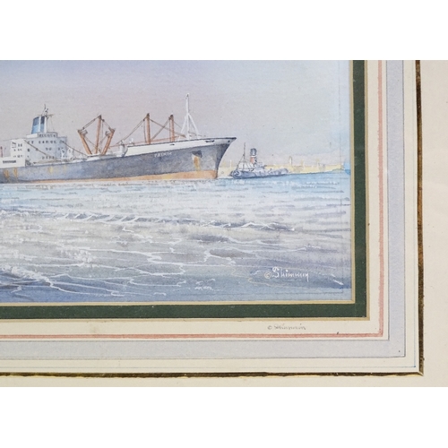 1145 - Shimmin?, watercolour, shipping off Seacombe, 9.5