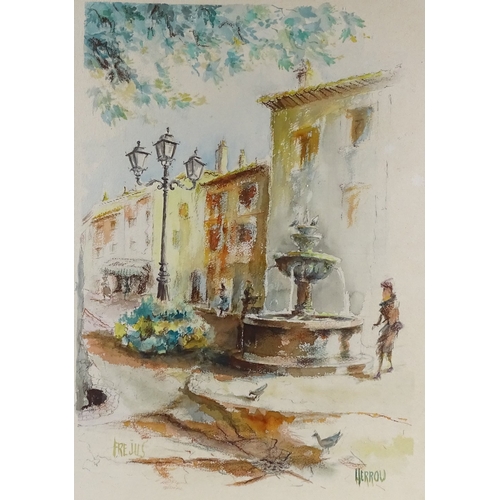 1146 - Herrou, watercolour, French street scene, 30